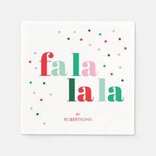 Serviette en papier de Noël Fa La La La Rouge Vert