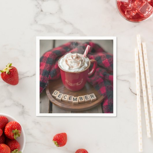 Serviette En Papier Décembre Chocolat Chaud Avec Couverture Plaid (En situation)