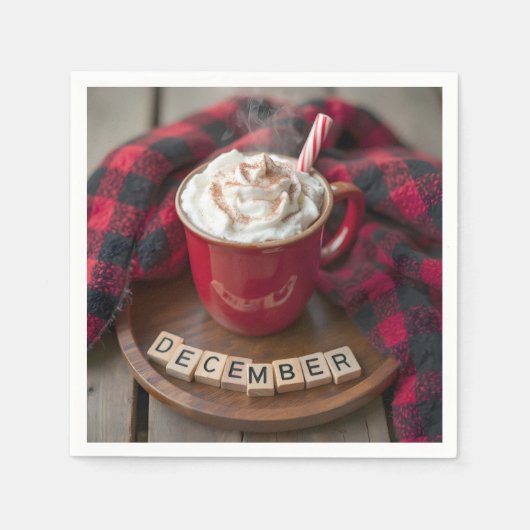 Serviette En Papier Décembre Chocolat Chaud Avec Couverture Plaid (Devant)