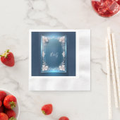 Serviette En Papier déco art déco bleu poussiéreux mariage cadre (En situation)