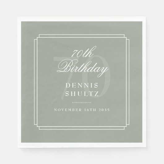 Serviette En Papier Déco classique | Sage et Blanc 70e anniversaire (Devant)