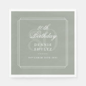 Serviette En Papier Déco classique | Sage et Blanc 80e anniversaire (Devant)