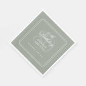 Serviette En Papier Déco classique | Sage et Blanc 80e anniversaire (Coin)