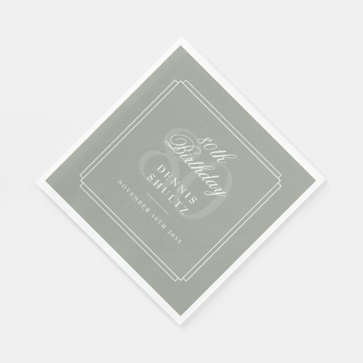 Serviette En Papier Déco classique | Sage et Blanc 80e anniversaire (Coin)
