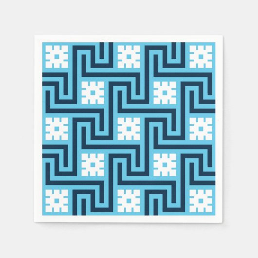 Serviette En Papier Déco clé grecque, bleu ciel et marine (Devant)