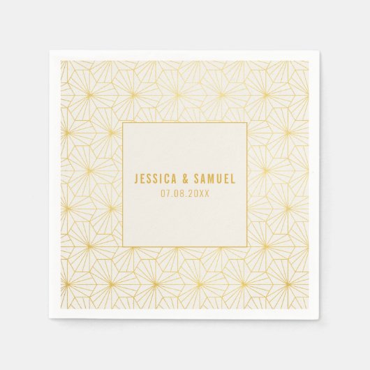 Serviette En Papier Déco géométrique or et blanc (Devant)