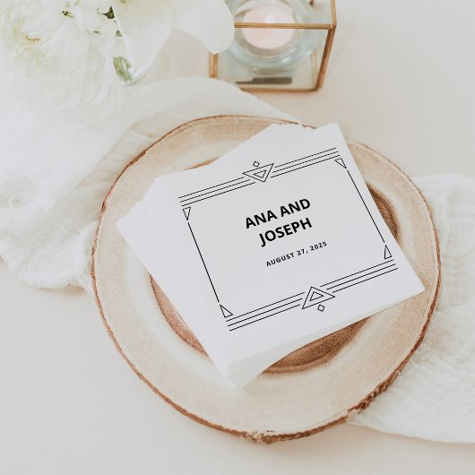 Serviette En Papier Déco moderne | Élégant Mariage noir et blanc
