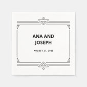 Serviette En Papier Déco moderne | Élégant Mariage noir et blanc (Devant)