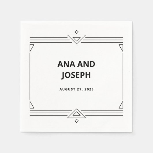 Serviette En Papier Déco moderne | Élégant Mariage noir et blanc (Devant)