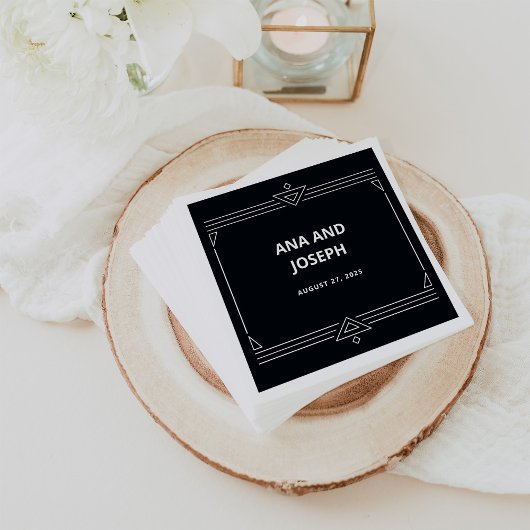 Serviette En Papier Déco moderne | Élégant Mariage noir et blanc Onyx