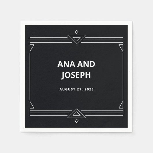 Serviette En Papier Déco moderne | Élégant Mariage noir et blanc Onyx (Devant)