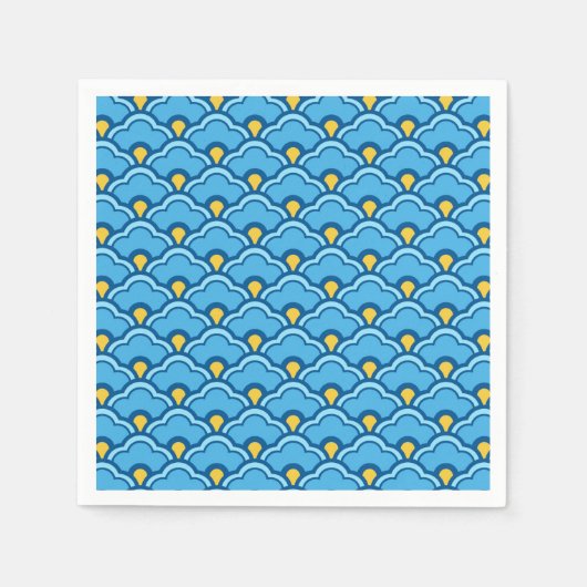 Serviette En Papier Déco pétoncles chinois, turquoise et aqua (Devant)