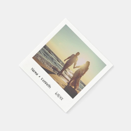 Serviette En Papier Décontracté Retro Instant Photo Mariage (Coin)