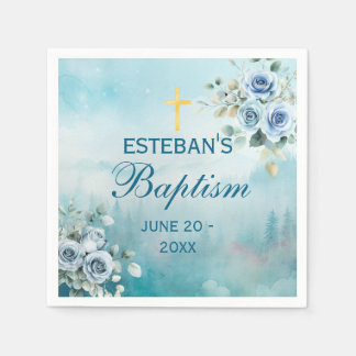 Serviette En Papier Décor de baptême de nature à l'aquarelle éthérée