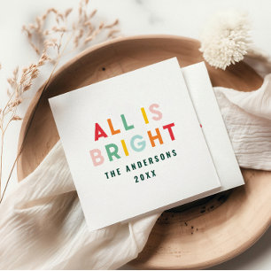Serviette En Papier Décor de famille moderne de Noël bleu marine clair