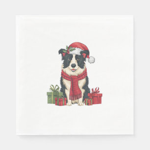Serviette En Papier Décor de fête de Noël Père Noël Frontière Collie C