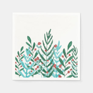 Serviette En Papier Décor de fête d'hiver, verdure de Noël et baies