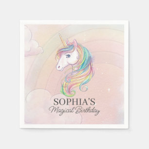 Serviette En Papier Décor de la fête d'anniversaire de Unicorne arc-en