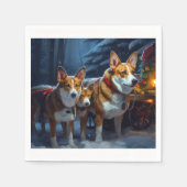 Serviette En Papier Décor de Noël Basenji Snowy Sleigh (Devant)