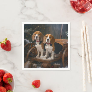 Serviette En Papier Décor de Noël Chariot enneigé Beagle