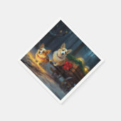 Serviette En Papier Décor de Noël Corgi Snowy Sleigh (Coin)