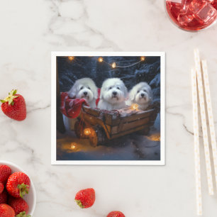 Serviette En Papier Décor de Noël Coton De Tulear Snowy Sleigh