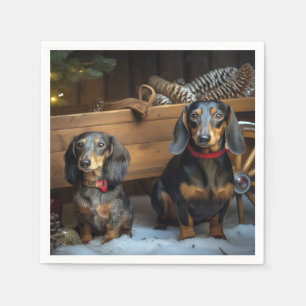 Serviette En Papier Décor de Noël Dachshund Snowy Sleigh