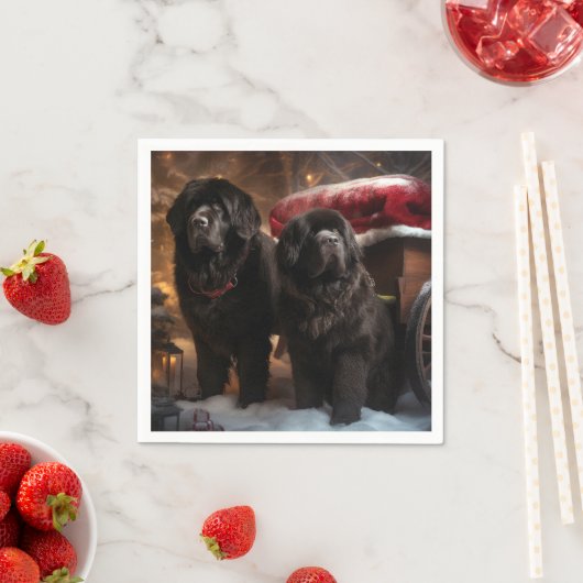 Serviette En Papier Décor de Noël de Terre-Neuve Snowy Sleigh (En situation)