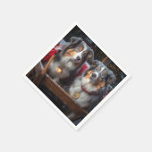 Serviette En Papier Décor de Noël du berger australien Snowy Sleigh (Coin)