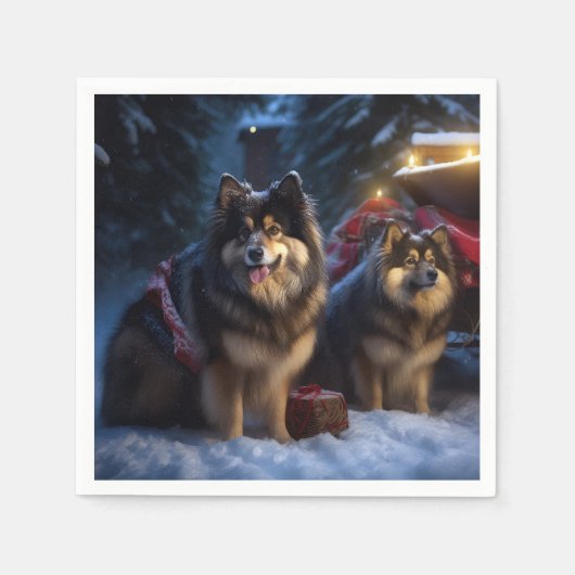 Serviette En Papier Décor de Noël Lapphund Snowy Sleigh (Devant)