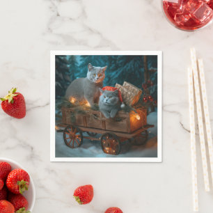 Serviette En Papier Décor de Noël russe Blue Cat Snowy Sleigh