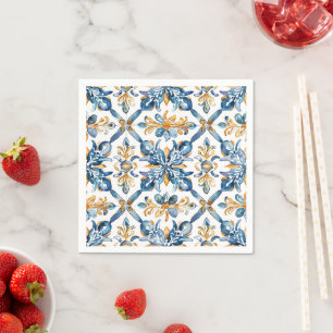 Serviette En Papier Décor de serviettes en carrelage bleu méditerranée