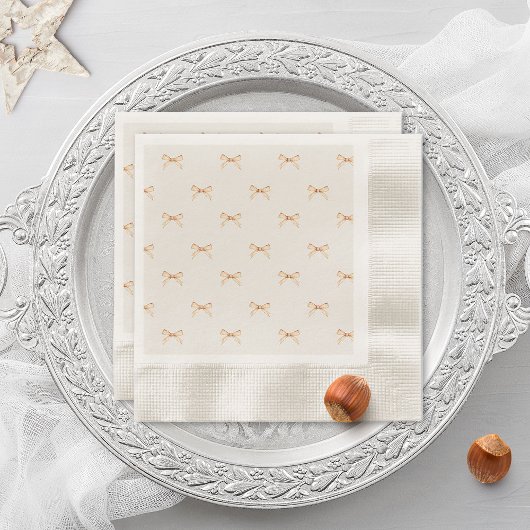 Serviette En Papier Décor de table de fête | Ruban doré beige pastel