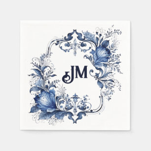 Serviette En Papier Décor Delft bleu et blanc avec fleurs