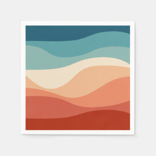 Serviette En Papier Décor des vagues de style rétro coloré