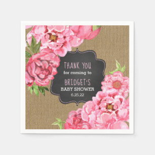 Serviette En Papier Décor floral de baby shower de toile de jute de