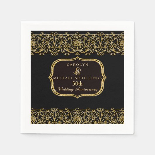 Serviette En Papier Décor Gold Golden 50e anniversaire Mariage (Devant)