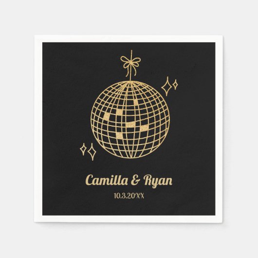 Serviette En Papier Décor Mariage Retro Black & Gold Disco (Devant)