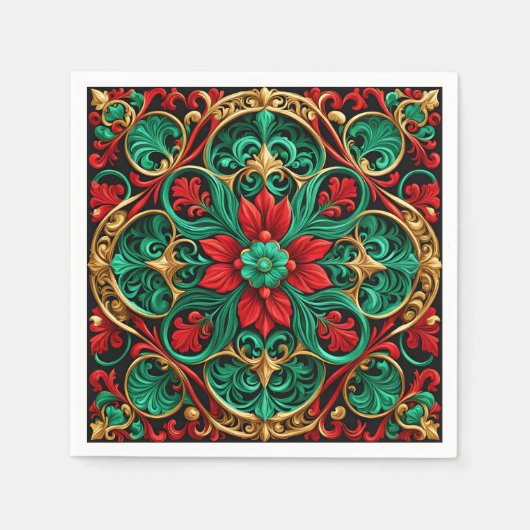 Serviette En Papier Décor Rouge Vert Vacances Napkin (Devant)