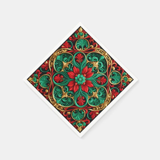 Serviette En Papier Décor Rouge Vert Vacances Napkin (Coin)