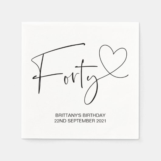 Serviette En Papier Décor simple noir et blanc 40e anniversaire (Devant)