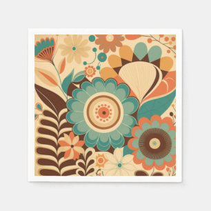 Serviette En Papier Décor vintage rétro brun floral beize vert