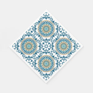 Serviette En Papier Décoratif Vintage Oriental Bleu, Marron & Blanc