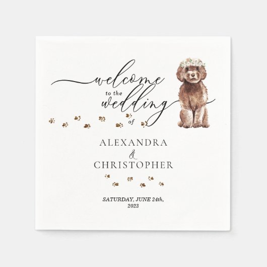 Serviette En Papier Décoration Boisson Marron Cavapoo Chien Bienvenue (Devant)