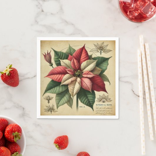 Serviette En Papier Découpage botanique festive de Retro Poinsettia (En situation)
