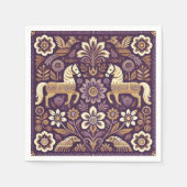 Serviette En Papier Découpage d'art populaire scandinave violet & or (Devant)