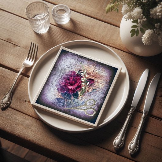 Serviette En Papier Découpage de l'Ephémère Florale Rose Rouge