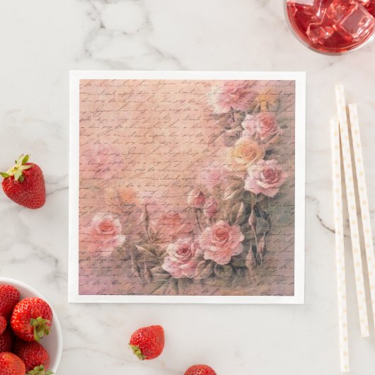 Serviette En Papier Découpage d'écriture artisanale Rose Florale (En situation)