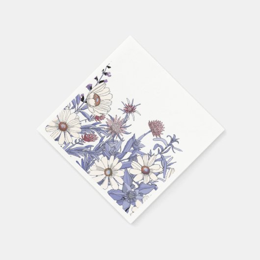 Serviette En Papier Découpage des Fleurs sauvages d'aquarelle bleu bla (Coin)