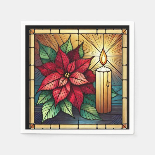 Serviette En Papier Découpage en poinsététie et bougie (Devant)